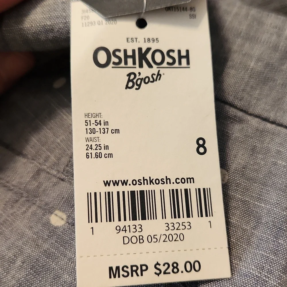 OshKosh B Gosh Chambray Polka Dot Shorts Size 8 NWT